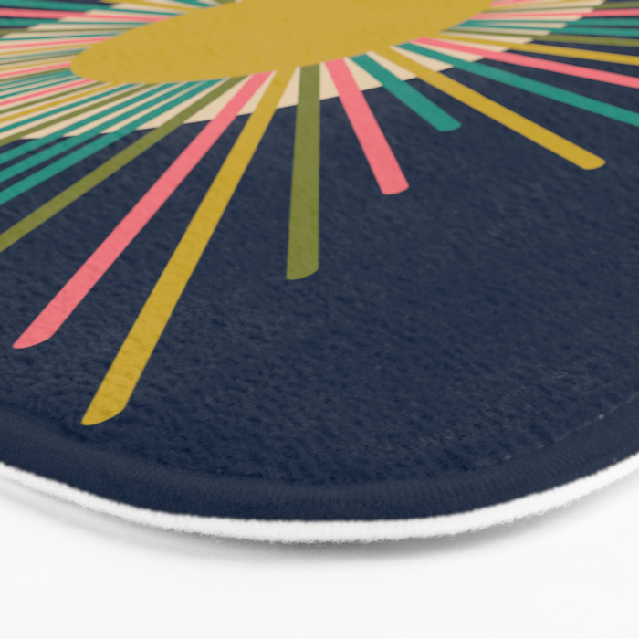 Mid Century Modern Colorful Sunburst Sun on Navy Blue Bath Mat Gallery Image 3