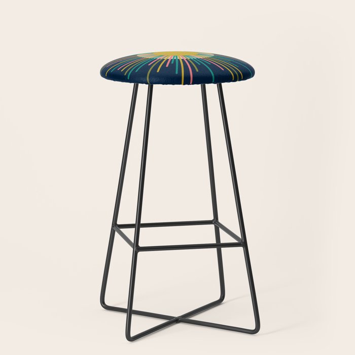 Mid Century Modern Colorful Sunburst Sun on Navy Blue Stool Gallery Image 1
