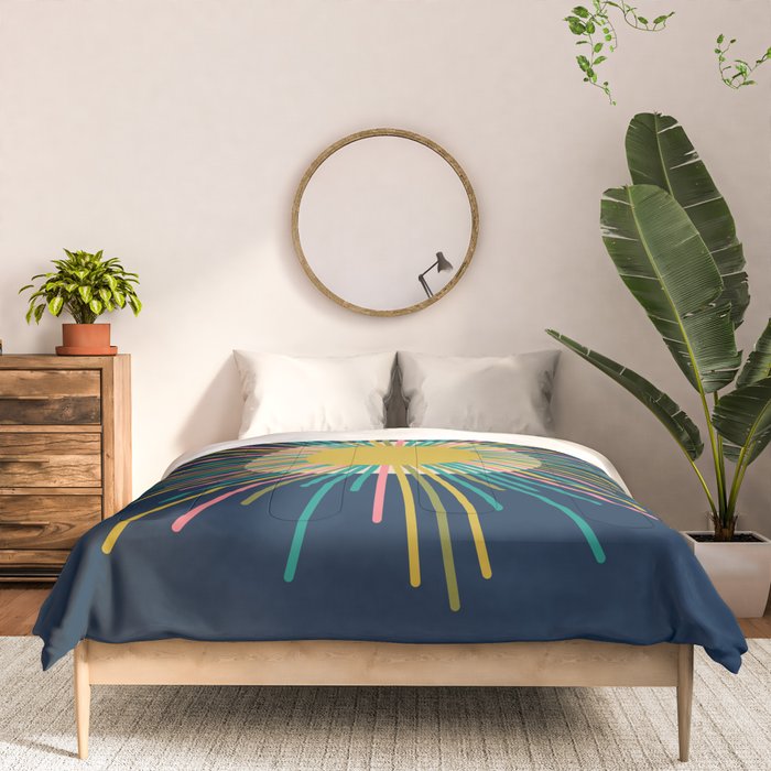 Mid Century Modern Colorful Sunburst Sun on Navy Blue Comforter Gallery Image 3