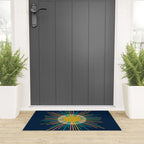 Mid Century Modern Colorful Sunburst Sun on Navy Blue Welcome Mat Gallery Image 3