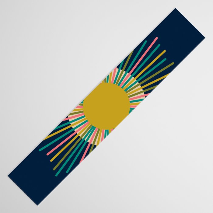 Mid Century Modern Colorful Sunburst Sun on Navy Blue Table Runner Gallery Image 3