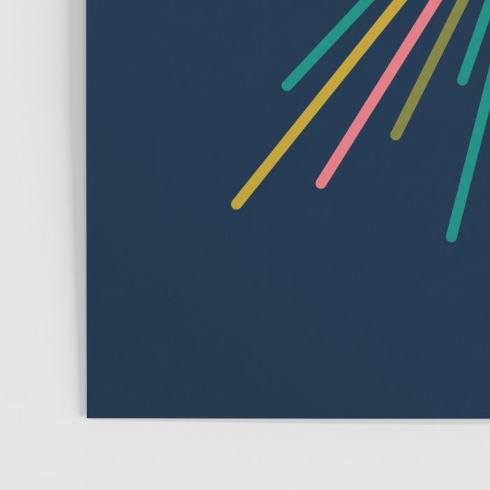 Mid Century Modern Colorful Sunburst Sun on Navy Blue Poster Gallery Image 3