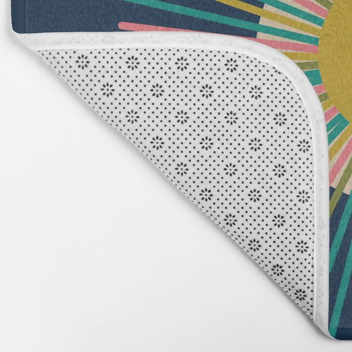 Mid Century Modern Colorful Sunburst Sun on Navy Blue Bath Mat Gallery Image 2