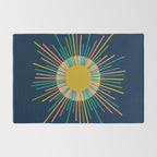 Mid Century Modern Colorful Sunburst Sun on Navy Blue Rug Gallery Image 2