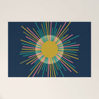 Mid Century Modern Colorful Sunburst Sun on Navy Blue Welcome Mat Gallery Image 1