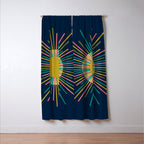 Mid Century Modern Colorful Sunburst Sun on Navy Blue Window Curtain Gallery Image 3
