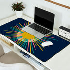 Mid Century Modern Colorful Sunburst Sun on Navy Blue Desk Mat Gallery Image 2