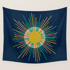Mid Century Modern Colorful Sunburst Sun on Navy Blue Wall Tapestry Gallery Image 4