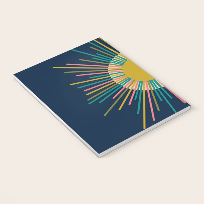 Mid Century Modern Colorful Sunburst Sun on Navy Blue Notebook Gallery Image 3