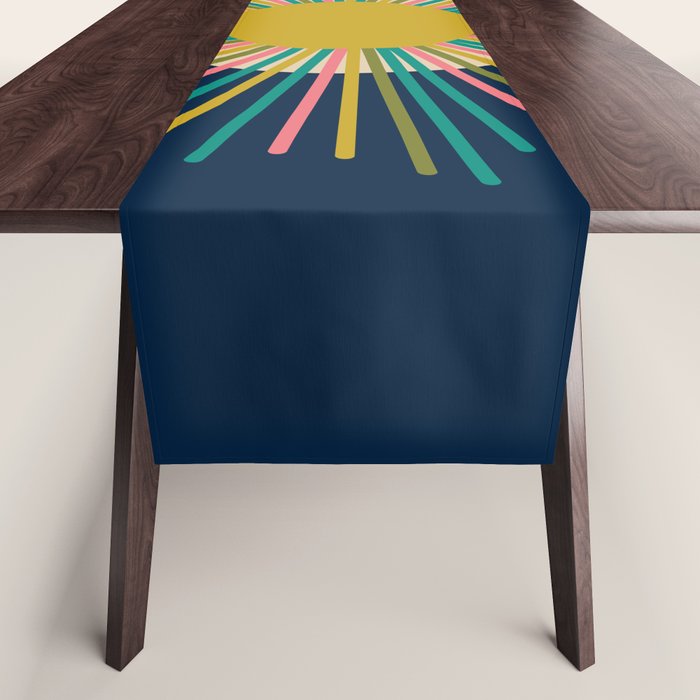 Mid Century Modern Colorful Sunburst Sun on Navy Blue Table Runner Gallery Image 1