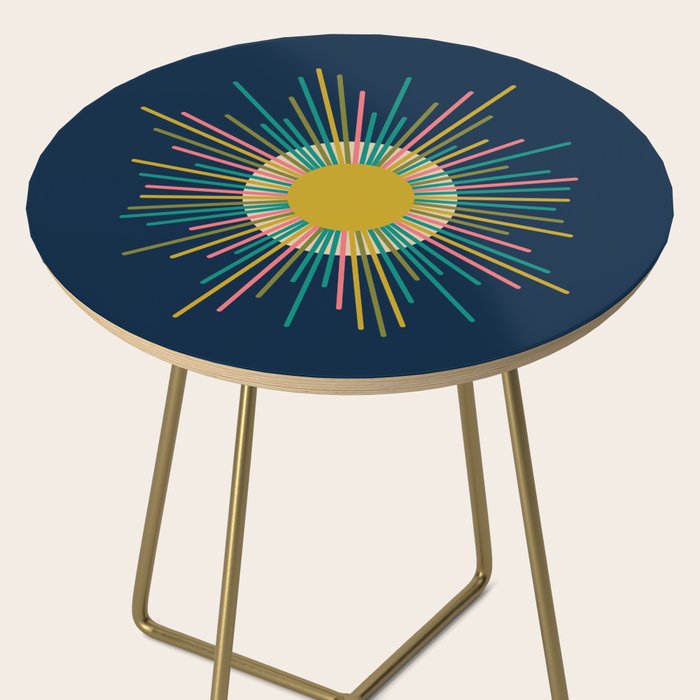 Mid Century Modern Colorful Sunburst Sun on Navy Blue Side Table Gallery Image 2