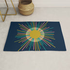 Mid Century Modern Colorful Sunburst Sun on Navy Blue Rug Gallery Image 1