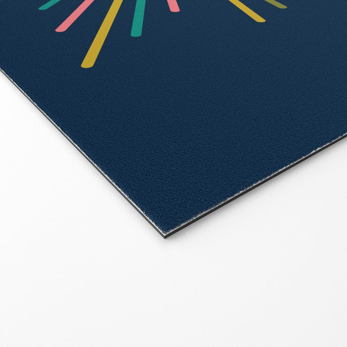 Mid Century Modern Colorful Sunburst Sun on Navy Blue Welcome Mat Gallery Image 2