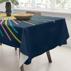 Mid Century Modern Colorful Sunburst Sun on Navy Blue Tablecloth Gallery Image 3