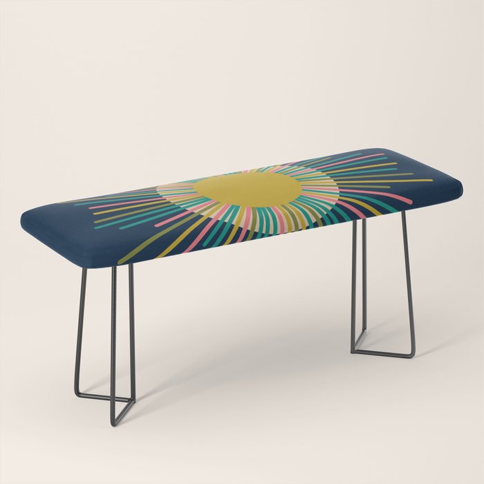 Mid Century Modern Colorful Sunburst Sun on Navy Blue Bench Gallery Image 1