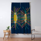 Mid Century Modern Colorful Sunburst Sun on Navy Blue Window Curtain Gallery Image 5