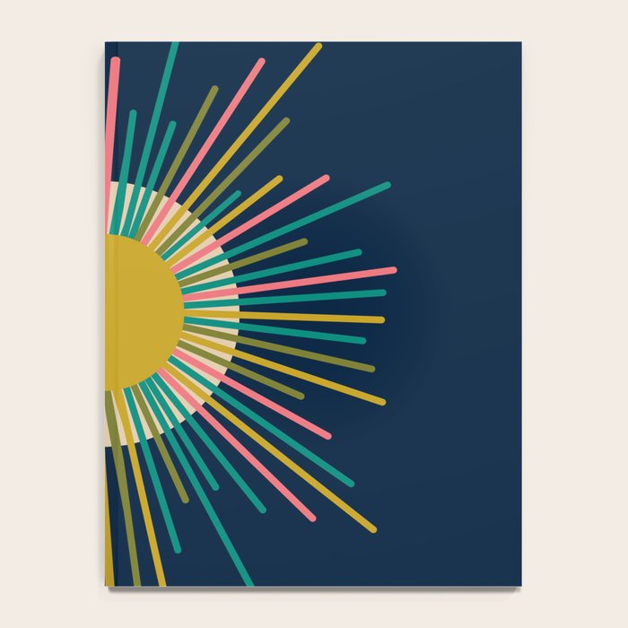 Mid Century Modern Colorful Sunburst Sun on Navy Blue Notebook Gallery Image 4