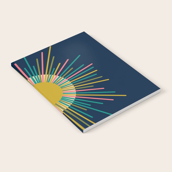 Mid Century Modern Colorful Sunburst Sun on Navy Blue Notebook Gallery Image 2