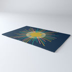Mid Century Modern Colorful Sunburst Sun on Navy Blue Rug Gallery Image 3
