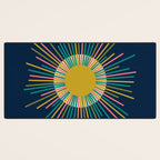 Mid Century Modern Colorful Sunburst Sun on Navy Blue Desk Mat Gallery Image 3