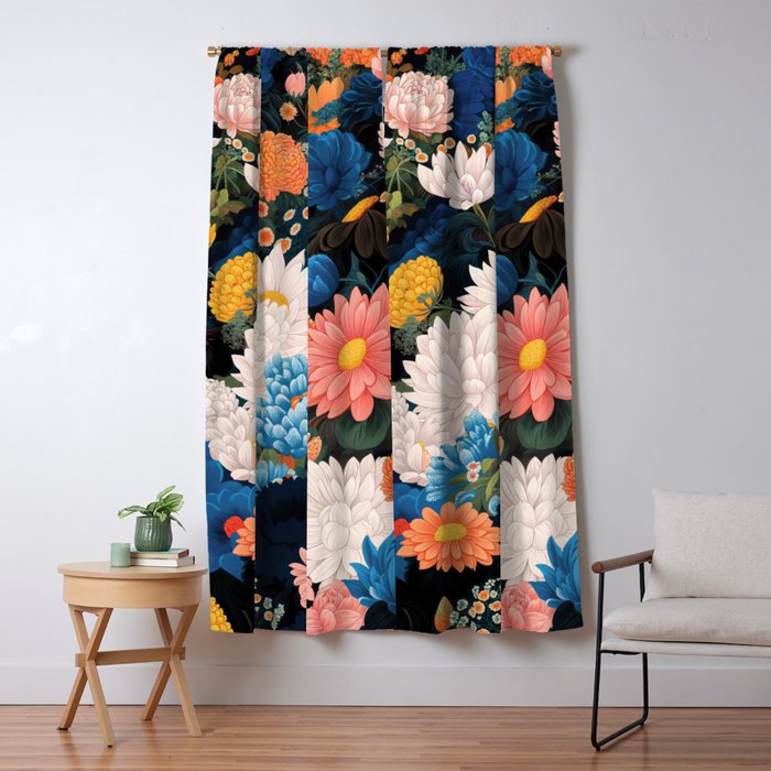 Flower Print Japanese Painting Floral Wall Art Botanical Poster Maximalist Dopamine Decor Window Curtain Gallery Image 1