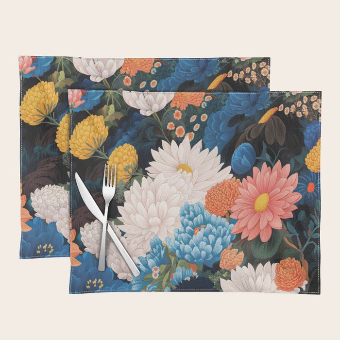 Flower Print Japanese Painting Floral Wall Art Botanical Poster Maximalist Dopamine Decor Placemat Gallery Image 1