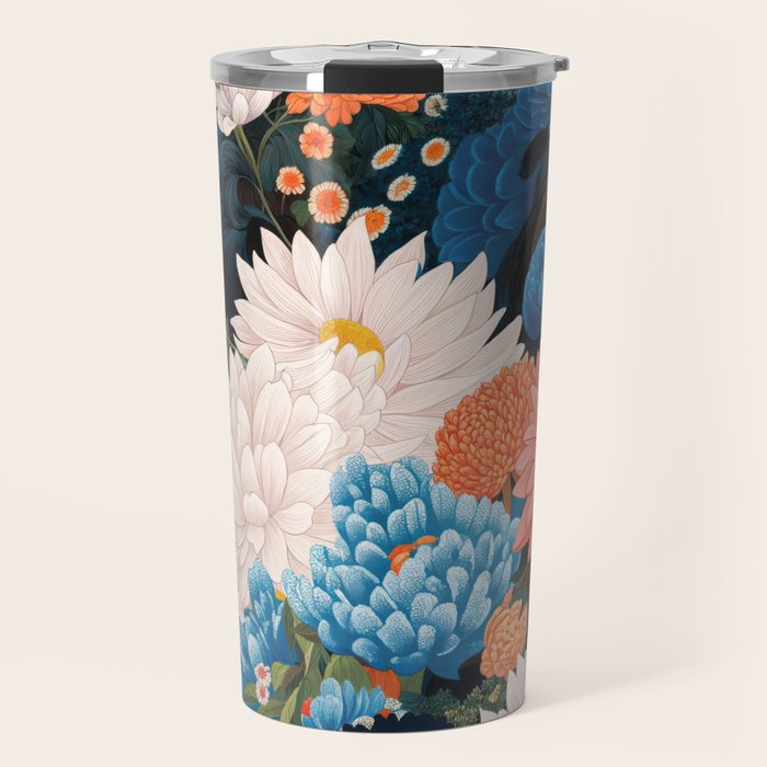 Flower Print Japanese Painting Floral Wall Art Botanical Poster Maximalist Dopamine Decor Travel Mug Gallery Image 1