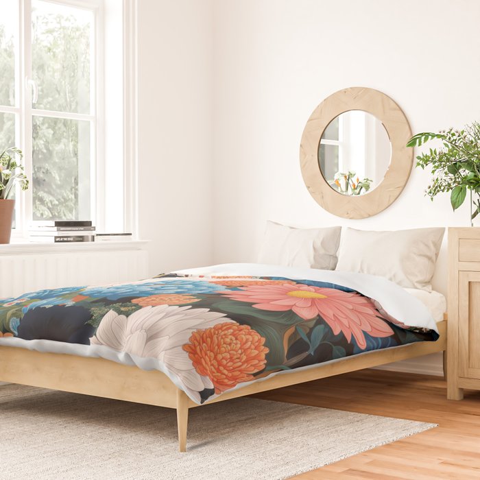 Flower Print Japanese Painting Floral Wall Art Botanical Poster Maximalist Dopamine Decor Duvet Cover Gallery Image 2