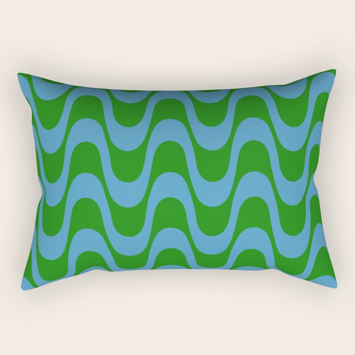 Retro Groovy Waves - Blue and Green Rectangular Pillow Gallery Image 2