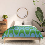 Retro Groovy Waves - Blue and Green Comforter Gallery Image 3