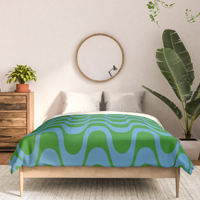 Retro Groovy Waves - Blue and Green Comforter Gallery Image 3