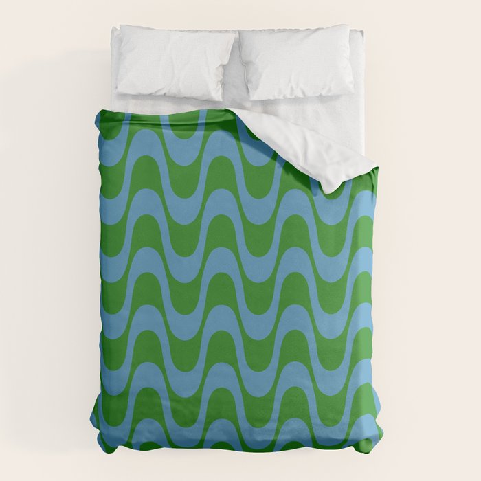 Retro Groovy Waves - Blue and Green Duvet Cover Gallery Image 6