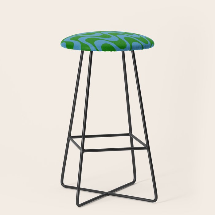Retro Groovy Waves - Blue and Green Stool Gallery Image 1