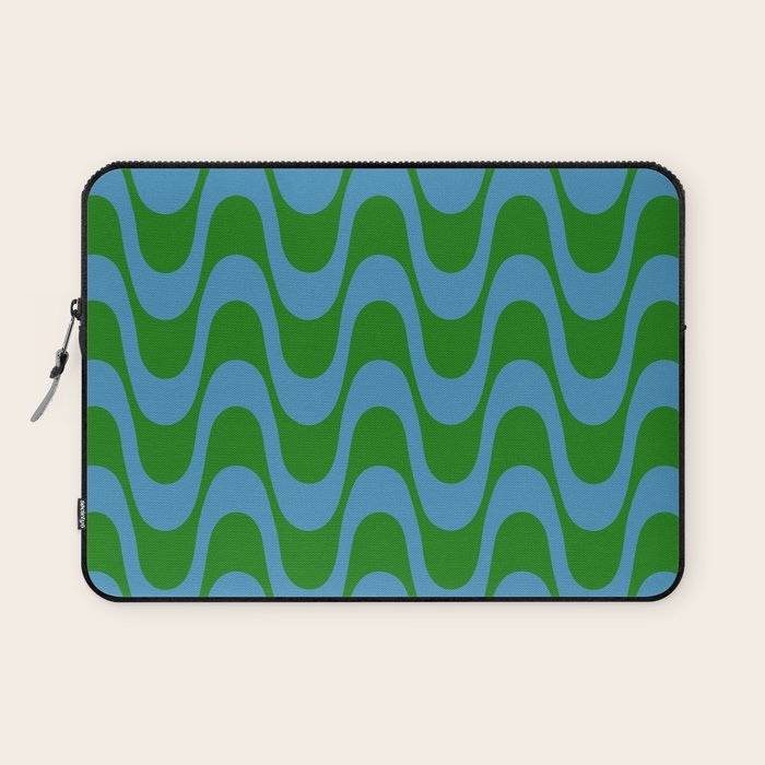 Retro Groovy Waves - Blue and Green Laptop Sleeve Gallery Image 1