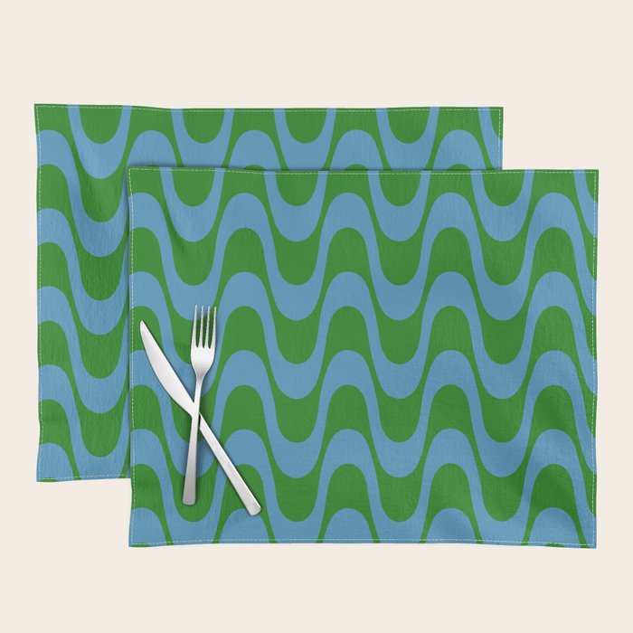Retro Groovy Waves - Blue and Green Placemat Gallery Image 1