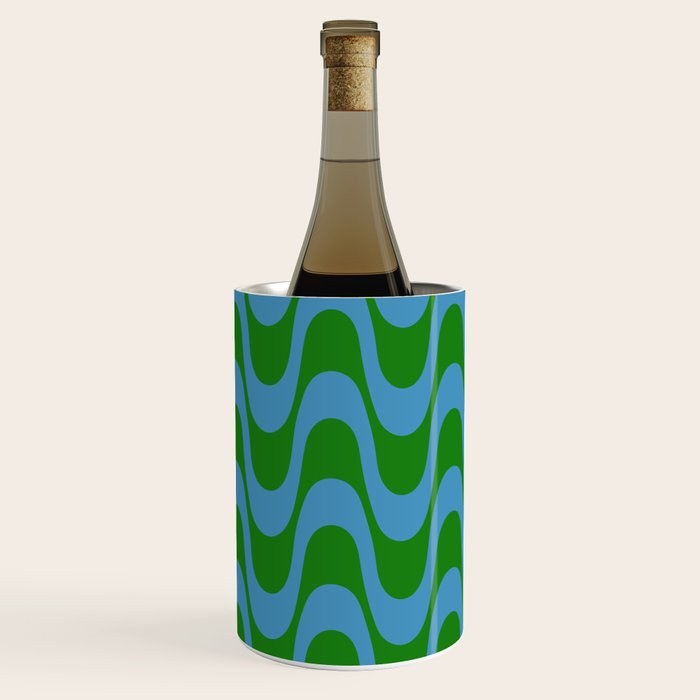 Retro Groovy Waves - Blue and Green Wine Chiller Gallery Image 1