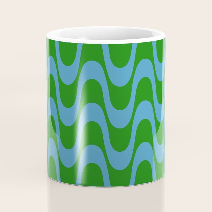 Retro Groovy Waves - Blue and Green Coffee Mug Gallery Image 4