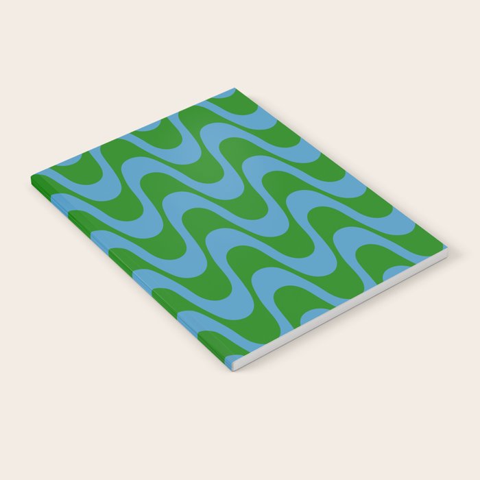 Retro Groovy Waves - Blue and Green Notebook Gallery Image 1