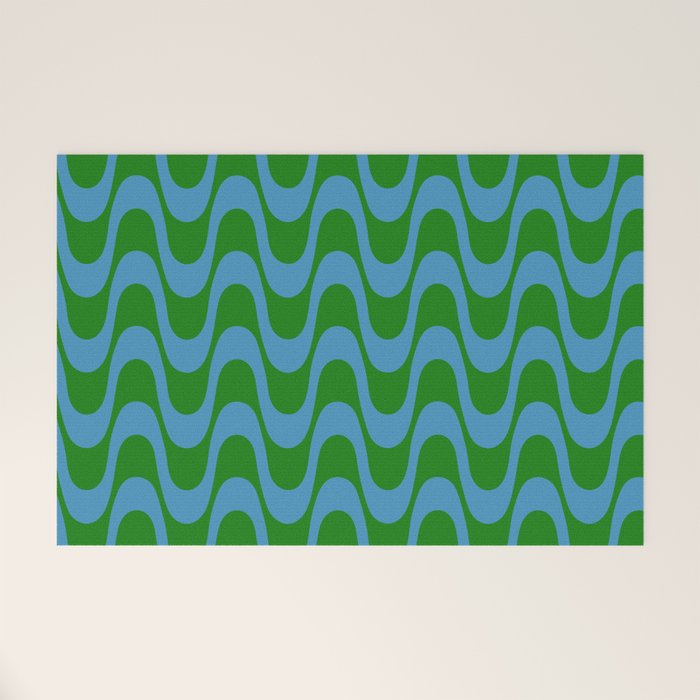 Retro Groovy Waves - Blue and Green Welcome Mat Gallery Image 1