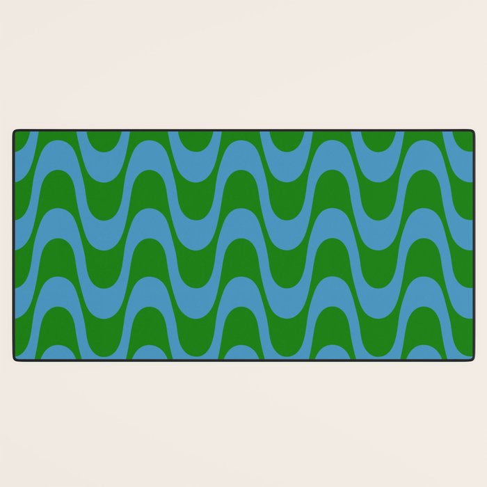 Retro Groovy Waves - Blue and Green Desk Mat Gallery Image 3