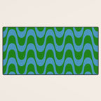 Retro Groovy Waves - Blue and Green Desk Mat Gallery Image 3