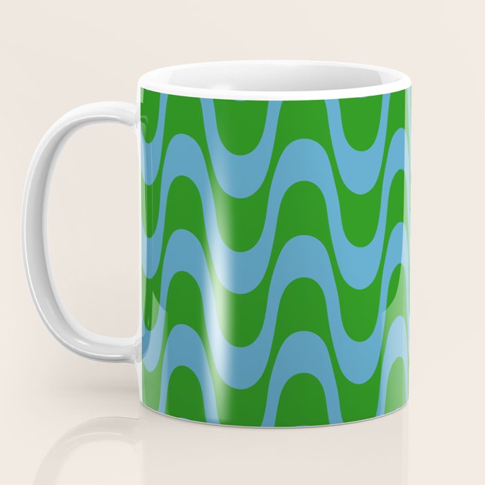 Retro Groovy Waves - Blue and Green Coffee Mug Gallery Image 3