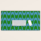Retro Groovy Waves - Blue and Green Desk Mat Gallery Image 1