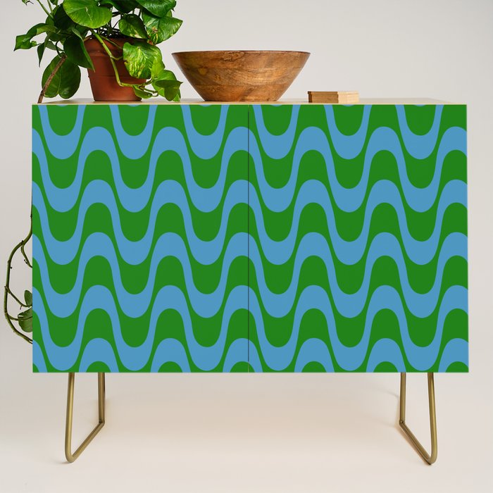 Retro Groovy Waves - Blue and Green Credenza Gallery Image 1