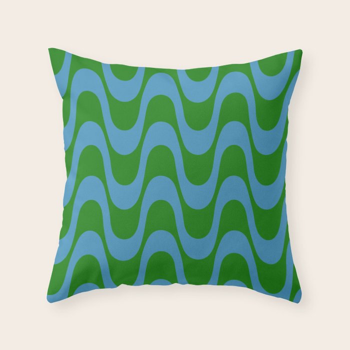 Retro Groovy Waves - Blue and Green Throw Pillow Gallery Image 6