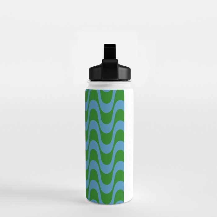 Retro Groovy Waves - Blue and Green Water Bottle Gallery Image 2