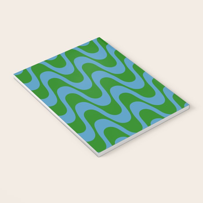 Retro Groovy Waves - Blue and Green Notebook Gallery Image 3