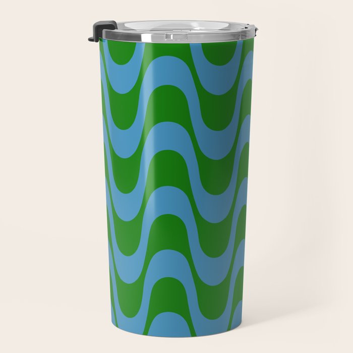 Retro Groovy Waves - Blue and Green Travel Mug Gallery Image 3