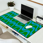 Retro Groovy Waves - Blue and Green Desk Mat Gallery Image 2