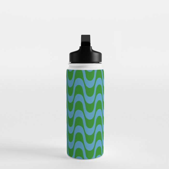 Retro Groovy Waves - Blue and Green Water Bottle Gallery Image 3